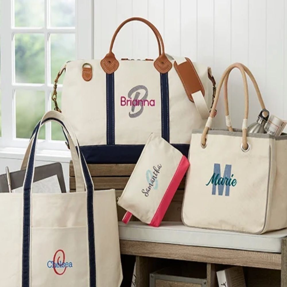 Victoria Monogrammed Tote Playful Name Embroidered Canvas Rope Tote